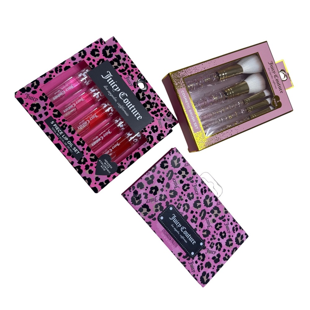 Juicy Couture Makeup Bundle Lip Oil Set Eyeshadow Palette Cosmetic Brush Set NEW